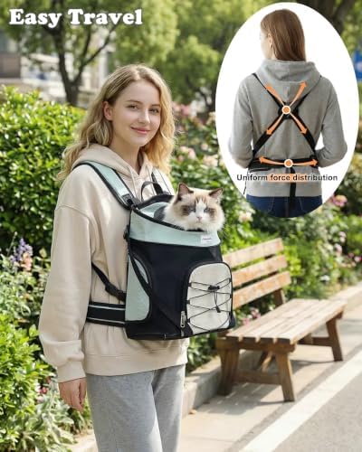 Pet Dog Carrier Backpack Small Dog Medium Cats Front Backpack with Storage Pockets,Adjustable Straps,Ventilated for Hiking Camping Travel,Max 14 lbs (Light Green)