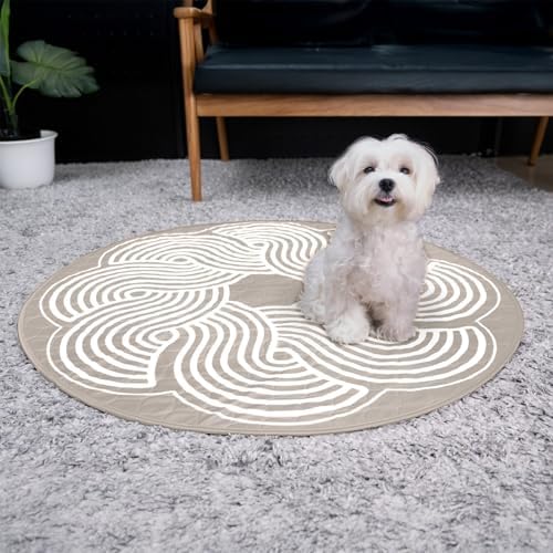Paw Inspired Round Designer Dog Pads, Beige, 36 Inch Size, 2 Pack