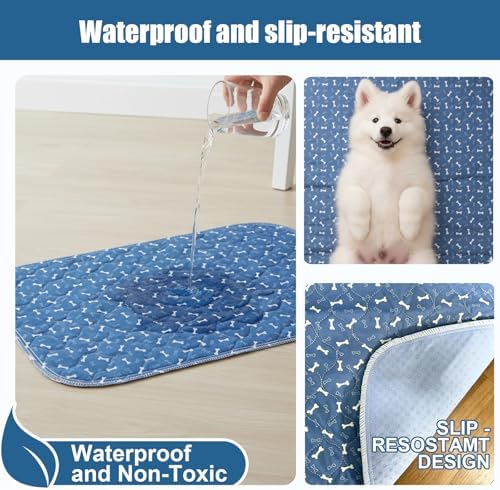 Puppy Pee Pads with Pheromones,Washable and Reusable Pee Pads for Dogs,Waterproof and Leak-Proof,Non-Slip Base Training Pads Suitable for Home,Travel and Dog Crates(Blue Bone,M:31.5*27.6in)