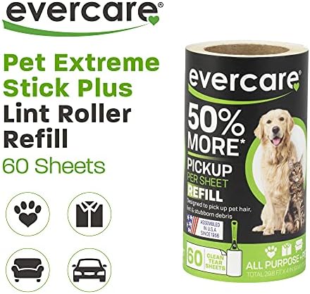 Evercare Extra Sticky Pet Lint Roller Refill 60 Sheets, 6-Pack