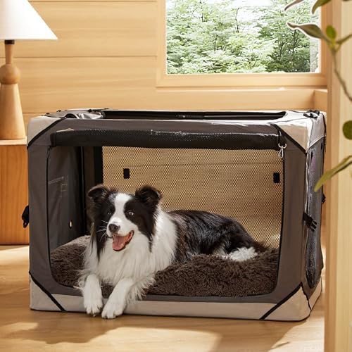 Bedsure Washable Large Dog Bed for Crate, Faux Fur Dog Crate Pad for Large Breed, Plush Soft Comfort Dogs Sleeping Mat, Anti-Slip Pet Kennel Pad, 35" x 23", Dark Brown