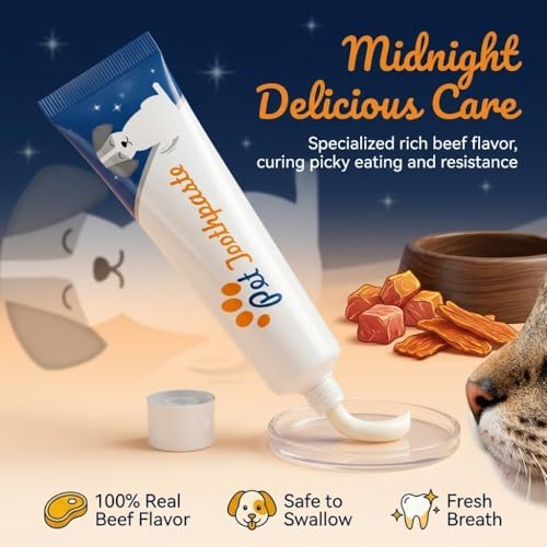 Dog Toothbrush Kit of 4,Pet Supplies with Beef-Flavored Pet Toothpaste,Facilitating Teeth Cleaning and Oral Care, Dual Head/Finger Toothbrush for Small to Large Cats,Dogs and Most Pets