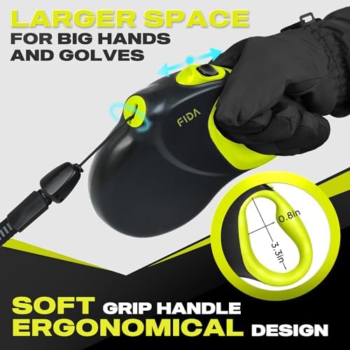Fida Upgraded Retractable Dog Leash, 30ft, Heavy Duty, Neon Yellow
