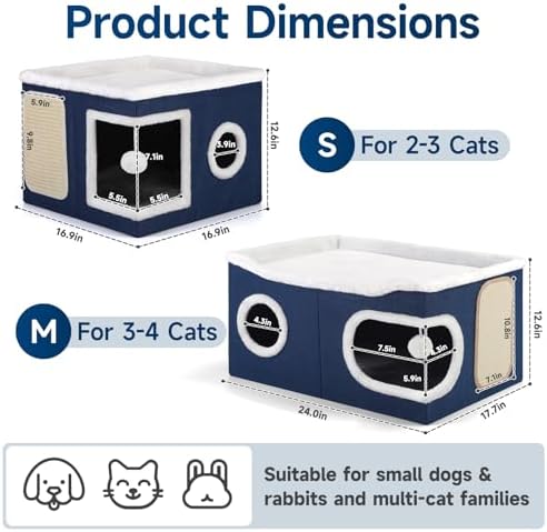 Shikha Extra Large Cat House Bed for Multi Cats with Scratch Pad Blue