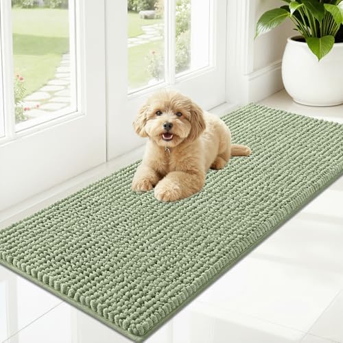 OLANLY Dog Door Mat for Muddy Paws 47x20, Extra Absorbent Chenille Mud Mat