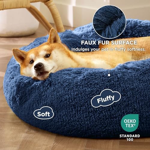 Bedsure Calming Dog Bed Medium Size Dog Donut Washable Pet Bed,30ins Navy