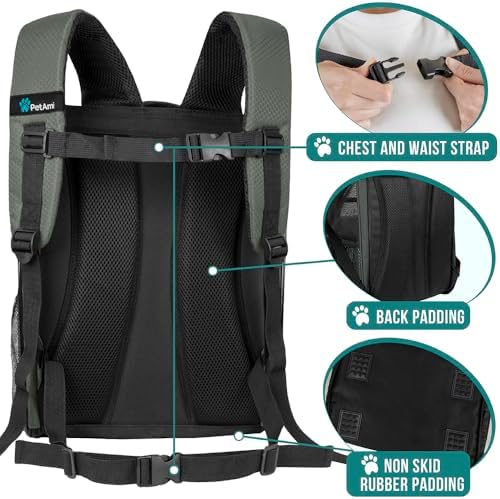 PetAmi Dog Backpack Carrier for Small Large Cat, Pet, Puppy, Ventilated Pet Hiking Backpack Travel Bag, Airline Approved Cat Backpack Carrier, Camping Biking Dog Bag Up to 18lbs Pet, Dark Grey
