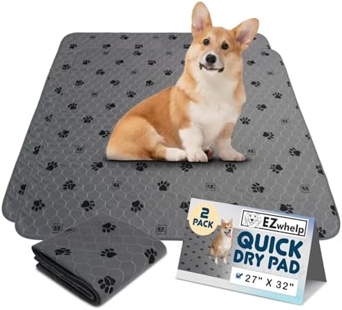 EZwhelp Reusable Quick-Dry Pee Pads, Waterproof Non-Slip 27x32 in, 2 Pack
