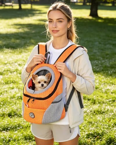 PETCUTE Pet Carrier Backpack,Breathable Dog Backpack Carrier with Adjustable Straps,Side Storage Pockets,Dog Head-Out Backpacks with Safety Belt,Puppy Front and Back Carriers for Small Dogs Cats