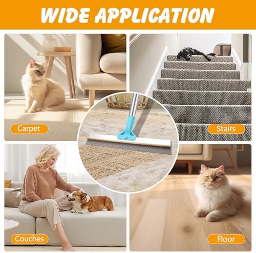 ondware 2-in-1 Carpet Rake for Pet Hair, 54" Adjustable Handle