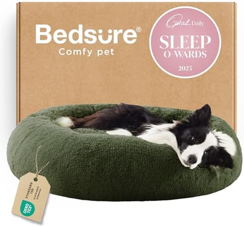 Bedsure Calming Dog Beds Large Sized Dog Donut Washable Pet Bed,36ins Green