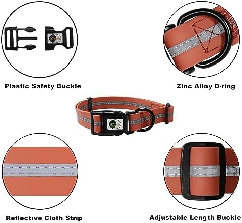 Nimble Reflective Waterproof Dog Collar Adjustable Odor Resistant Easy Clean Pet Collar for Small Medium Large Dogs Night Walking Outdoor Rainy Use (Medium (11.81”-18.5”inches), Apricot Brandy red)