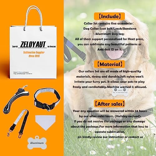 Sublimation Pet Collar Set Blanks for Heat Press, Including Dog Collar, Seat Belt, Dog Leash,Bandana(Triangle Scarfs), Aluminum Dog Tag, Personalized Anti-Lost ID, Nylon,Quick Release Buckle Design
