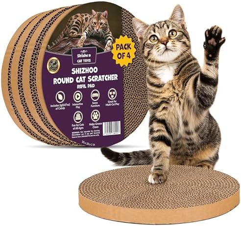 Scratch and Spin Cat Scratcher Replacement Pads for Active Play, Natural Recycled Corrugated Cardboard, Supports Pet Behaviors, Relieves Stress - 4 Count