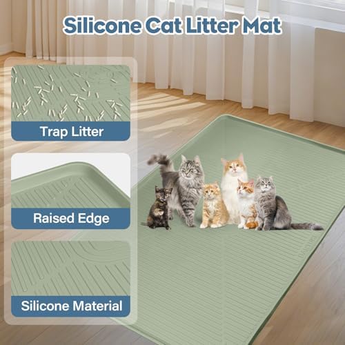 Lorvain Cat Litter Mats,45"x30" Extra Large Silicone Cat Mat for Litter Box