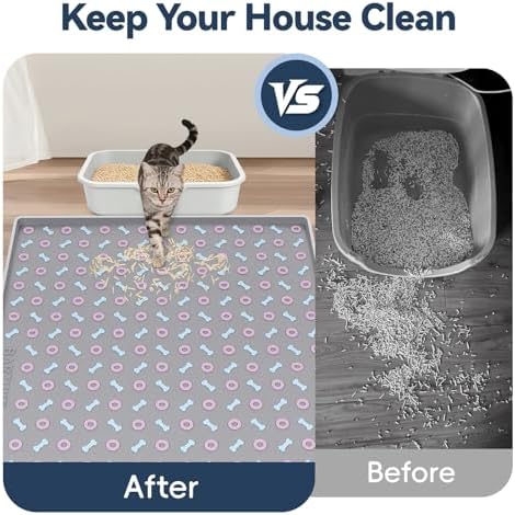 Silicone Cat Litter Mat 40" x 28" Cat Mat for Litter Box, Light Grey