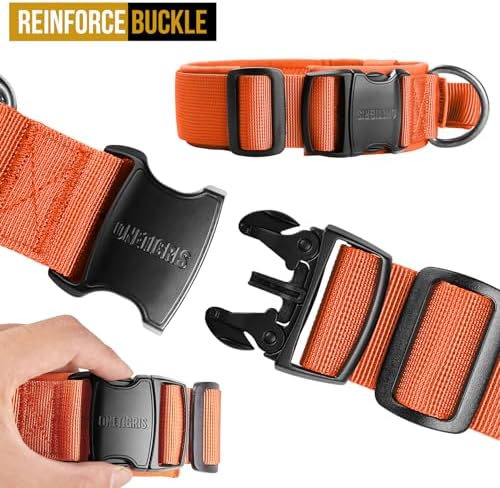 OneTigris Heavy Duty Dog Collar for Medium Dog with Traffic Handle Orange M