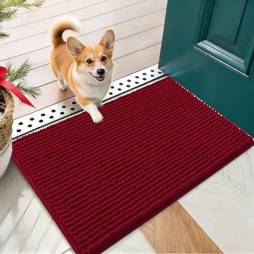OLANLY Dog Door Mat for Muddy Paws 24x16, Extra Absorbent Chenille Mud Mat