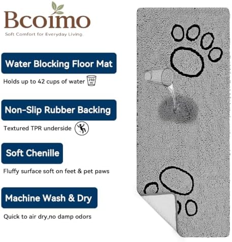Bcoimo Super Absorbent Dog Door Mat, 60"*24" Anti Slip Mat for Muddy Paws