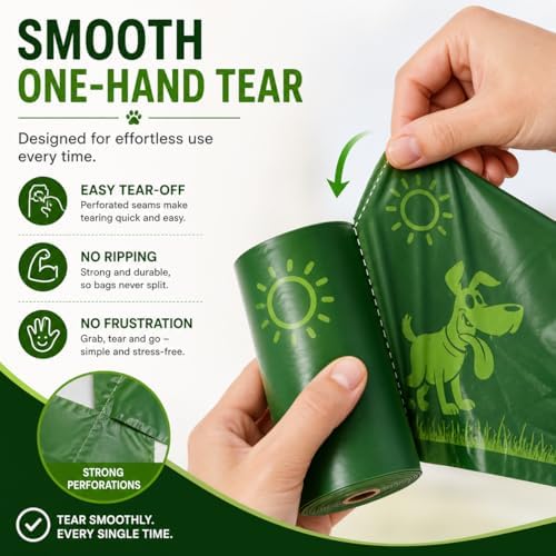 Dog Poop Bags with Dispenser, 300 Count Extra Thick Leak Proof Pet Waste Bags, 20 Rolls x 15 Bags, Unscented Easy Tear-Off Doggie Bags Refills for Dogs & Cats, 9” x 13”