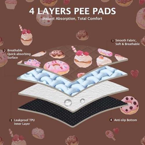IEUUMLER Washable Pee Pads for Dogs, 2 Pack Cake Pattern Reusable Waterproof Puppy Potty Pads, Non-Slip Absorbent Pet Training Pads for Playpen Crate Bed EU015 Coffee Cake, 30x20