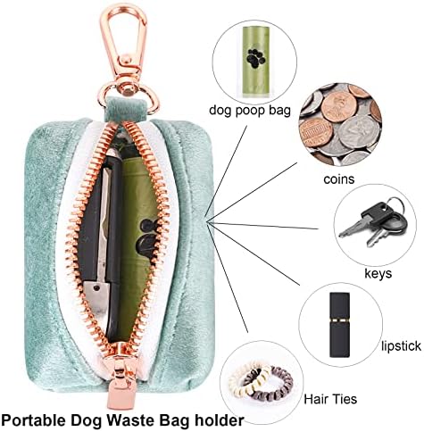 ARING PET Dog Waste Bag Dispenser, Velvet Green Doggy Poop Bags Holders Attach to Any Leashes, Portable Washable Pet Waste Pouch Dispenser with Metal Zipper