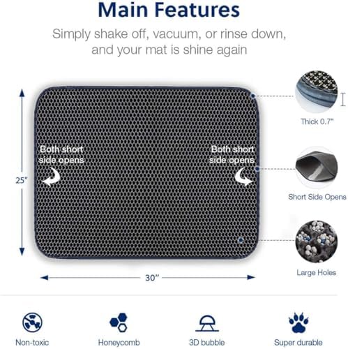 WePet Cat Litter Mat, Kitty Litter Trapping Mat, Honeycomb Double Layer Mats, No Phthalate, Urine Waterproof, Easy Clean, Scatter Control, Catcher Litter Tray Box Rug Carpet