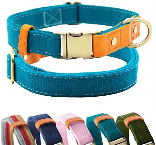 Canvas Nylon Dog Collar Durable and Adjustable Classic Pet Collars with Quick-Release Metal Buckle and D-Ring for Small Medium Large Boy and Girl Dogs (S, Lake Blue)