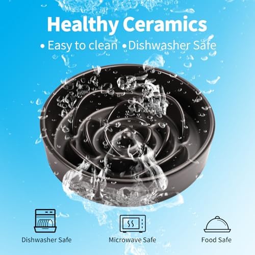 Black Ceramic Slow Feeder Dog Bowl for Small and Medium Breeds,6.1 in Slow Feeding Bowl,Puzzle Cat Dog Food Bowl for Fast Eater,Maze Dish Puzzle Bowl for Small Dogs and Cats