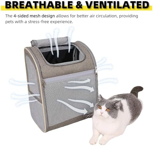 Cat Backpack Carrier - Large Space, Breathable Mesh, Anti-Scratch, Reflective Strip - Foldable Pet Carrier for Travel, Hiking & Outdoor Activities - Fits Cats & Small Dogs (Grey, X-Large)