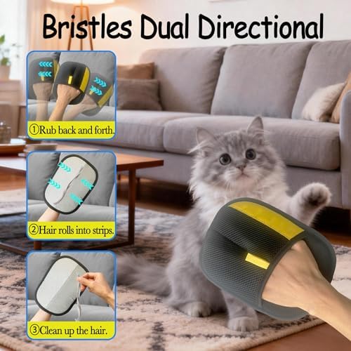 Electrostatic Pet Hair Removal Glove for Cats & Dogs, Reusable Magic Brush for Furniture & Clothes, Cat & Dog Fur Remover Tool (Black-Yellow Large 2-Pack)