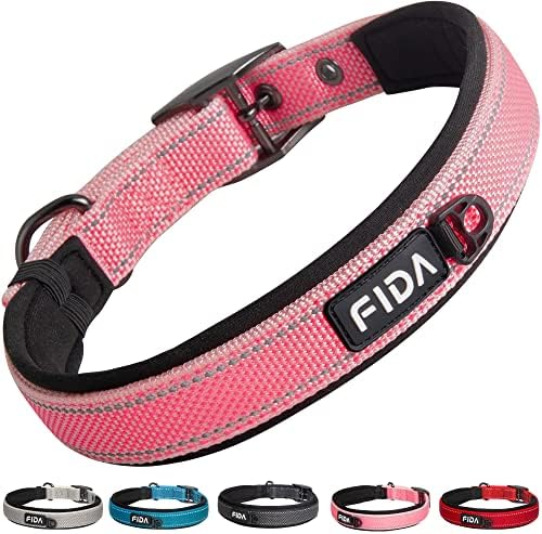 Fida Heavy Duty Dog Collar for Medium Dogs with Metal Belt Buckle, Pink