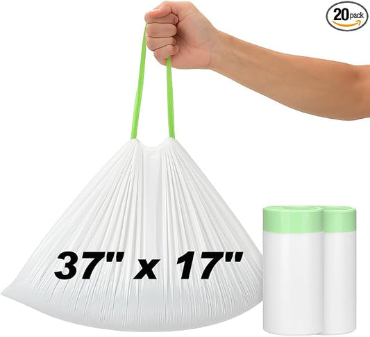 Thickened Extra Large Cat Litter Box Liners 37" x 17", 20 Count Kitty Waste Bags with Drawstring – Heavy Duty Tear-Resistant Waterproof Pre-Separated Cat Litter Pan Liners for Easy Cleanup