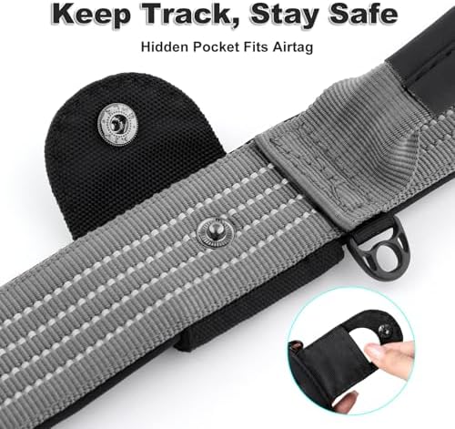 Plutus Pet Tactical Dog Collar with Pocket for AirTag, Gray, L