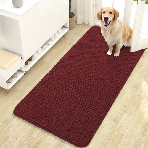 OLANLY Dog Door Mat for Muddy Paws 47x24, Super Absorbent Chenille Mud Mat