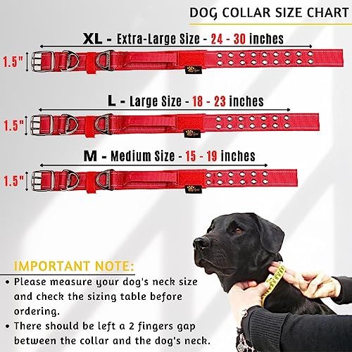 ADITYNA Heavy Duty Red Dog Collar for Medium Dogs with Traffic Handle