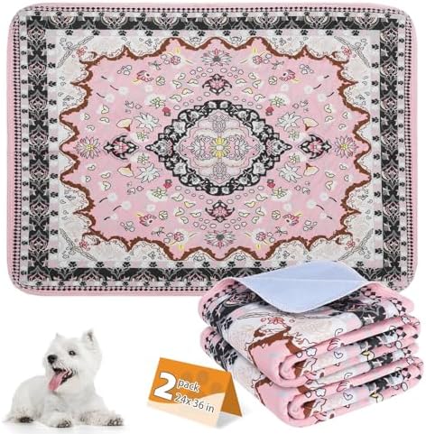 KOOLTAIL Washable Pee Pads for Dogs, 2 Pack Super Absorbent Reusable Puppy Training Pads Waterproof, Nonslip and Leak-Proof Dog Pee Pads, Large Pet Mats Whelping Pads for Floor, Crate, Couch, 24"x36"