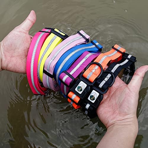 Nimble Reflective Waterproof Dog Collar Adjustable Odor Resistant Easy Clean Pet Collar for Small Medium Large Dogs Night Walking Outdoor Rainy Use (Small (9.45”-14.17”inches), Rose Purple)