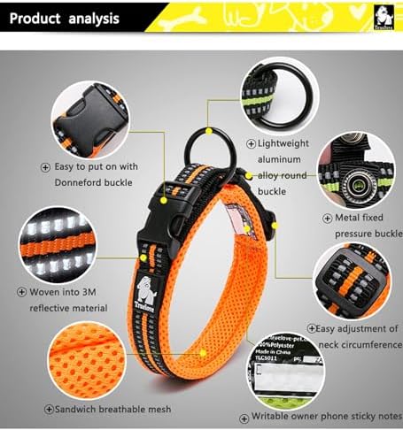 True Love Padded Reflective Breathable Nylon Dog Collar, Black, M