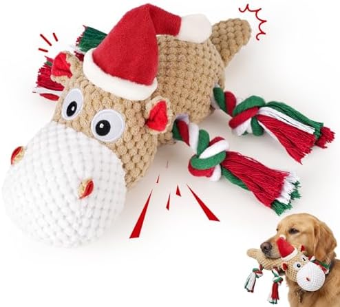 Dog Toys for Small Medium Dogs - Squeaky Hippo Plush Dog Toys with Crinkle Paper, Cotton Ropes for Tug Games