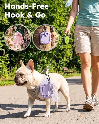 Pecute 2 Pack Foldable Dog Bowls for Travel, Portable Silicone, Pink/Purple