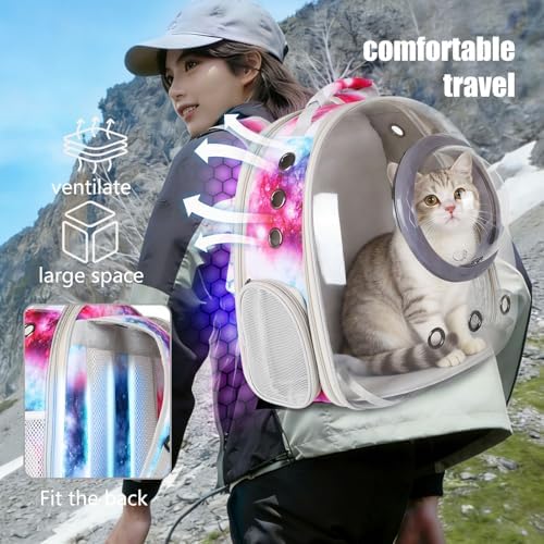 Cat Carrier Backpack with Back Expandable Cat Carrier Galaxy Pink -Space Capsule Cat Bubble Backpack for Kitten Bunny Small Puppy Vet and Outdoor Adventure (Galaxy Pink, Bubble Window)