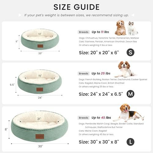 Love's cabin Round Donut Cat and Dog Cushion Bed, 20in Pet Bed for Cats or Small Dogs, Anti-Slip & Water-Resistant Bottom, Super Soft Durable Fabric Pet beds, Washable Luxury Bed Apple Green Stripe