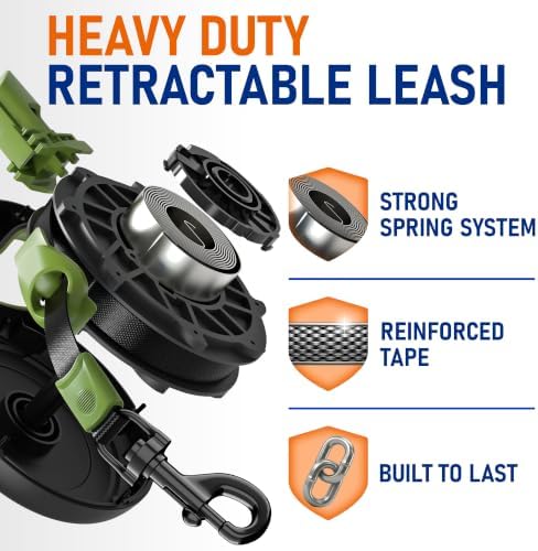 20.1 ft Retractable Dog Leash for Dogs 10–100 lbs - Heavy Duty Tape Leash with Strong Nylon Tape - 360° Swivel Control - One-Click Brake & Lock - Ergonomic Non-Slip Grip for Safe & Easy Daily Walks GR