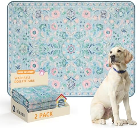 Lahome Botanical Washable Reusable Pee Pads for Dogs, 2 Pack, Blue, 36x48
