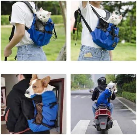 MANON ROSA Dog Backpack Carrier Adjustable Easy-Fit Travel Bag for Traveling Hiking Camping for Small Medium Dogs Cats Puppies (Small,Blue)