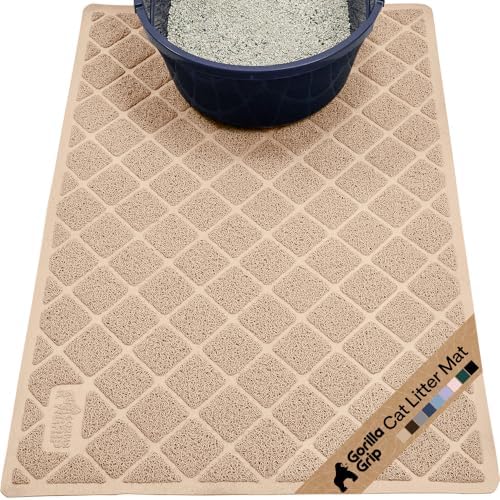 GORILLA GRIP Cat Litter Box Mat, Coiled Mesh Trapping Mats, 30x20 Beige