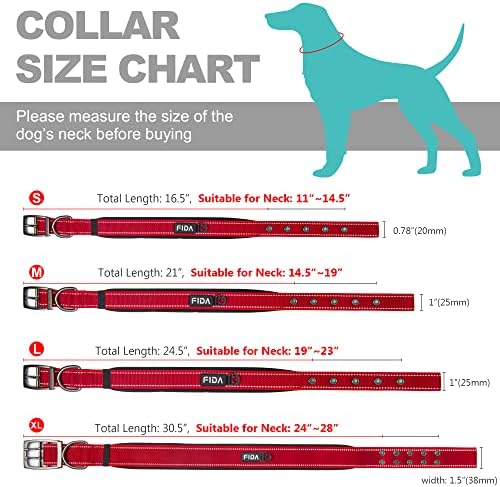 Fida Heavy Duty Dog Collar for Large Dogs with Metal Belt Buckle, Red