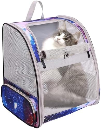 Pet Carrier Backpack for Cats and Small Dogs, Fully Breathable Vented Backpack for Kitten Bunny Airline Approved Travel Hiking Camping Cat Book Bag (Blue, Ventilation)