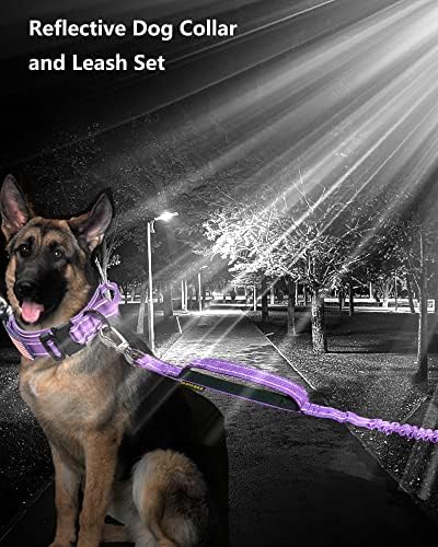 AUBELL Reflective Tactical Heavy Duty Dog Leash and Collar Set,Purple XL
